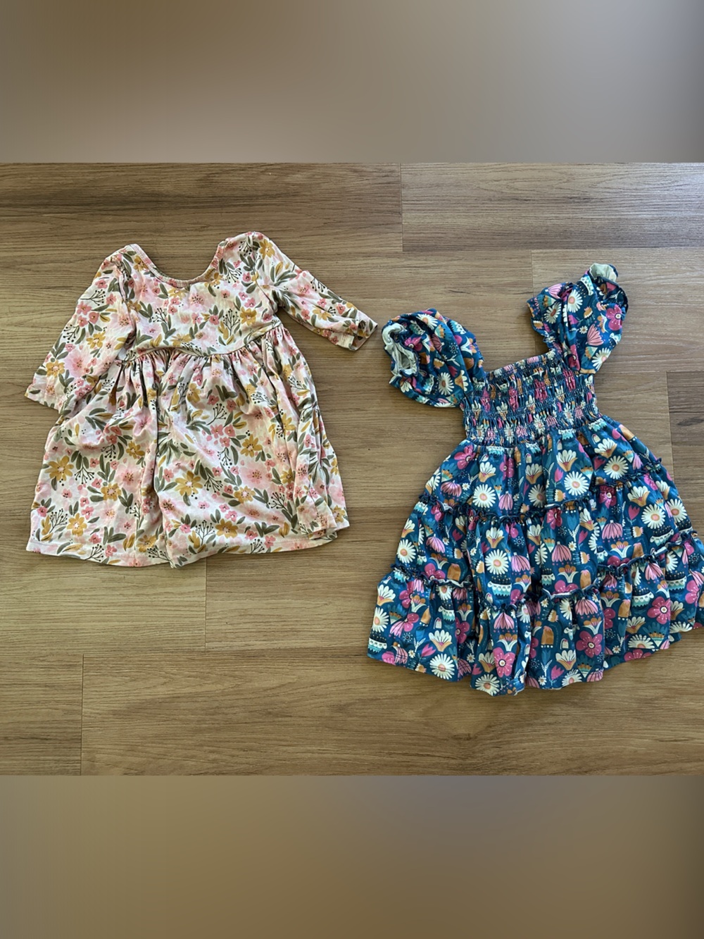 Mika & Rose Girls SmockedFloral Sundress and Long-Sleeve Dress - Blue & Pink